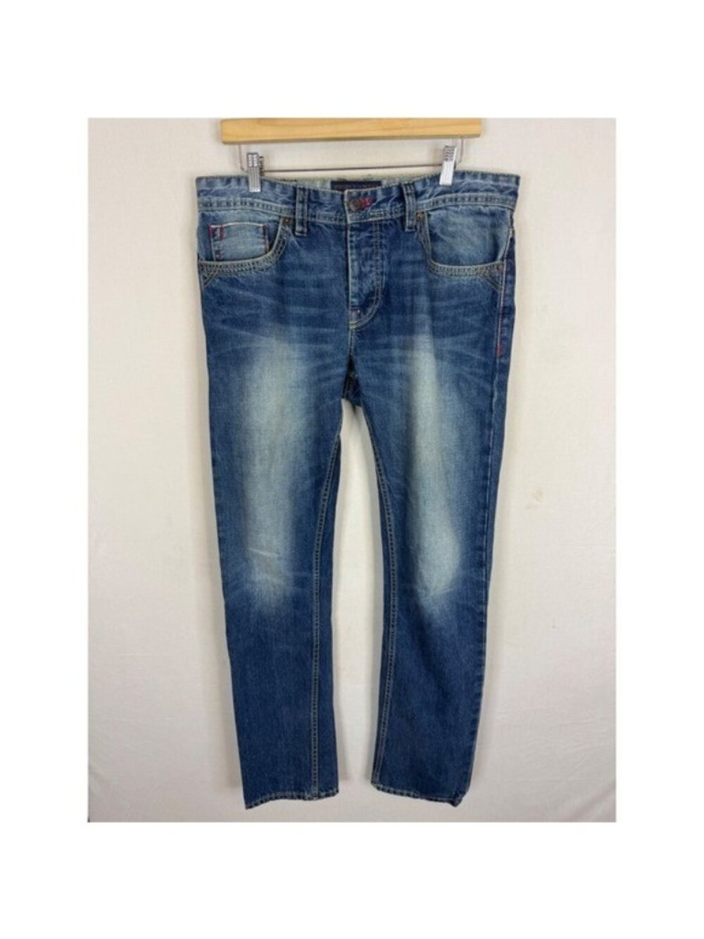 People vs West No. 7 Mens Straight Blue Denim Jeans 34x34 Made in USA Selvedge